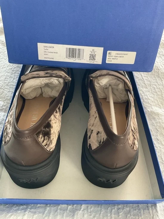 Stuart Weitzman Brown Crushed Velvet Soho  Loafers-Truffle - Picture 13 of 16